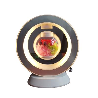 China Customized Led Lighting Rotating Eternal Flowers Magnetic Levitating Gravity Anti Hanging Flower Pot Creative Christmas Gift for sale