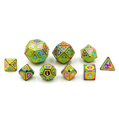 China DND Games Customized D4-D6-D8-D10-D12-D20-D24-D30-D60-D100 9 Dice Metal Set Dice Multicolor Color Dice for sale