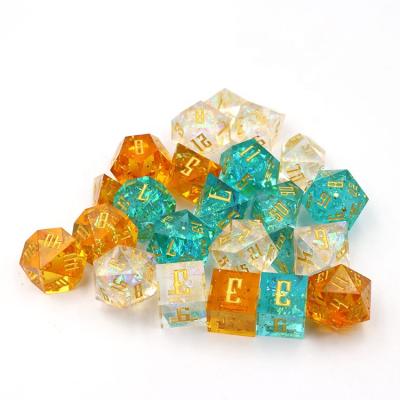 China Game play die set 2022 newcomer dice set and unique design D4, D6, D8, D10, D10%, D12, D20 RPG DND fitness edge glitter resin dies sharp for sale