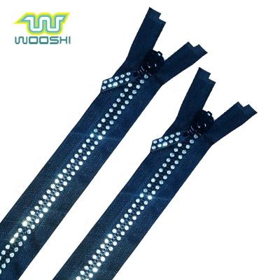 China 2021 fashion zipper design 10# plastic diamond zipper diamante zipper nickel free for garment for sale