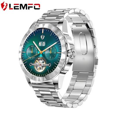 China New LEMZ Music BLE Voice Call Lemfo Calendar Smart Watch High Wrist Full Steel Battery For Men Business Fashion for sale