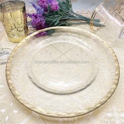 China Lead Free Gold Rim Charger Plate Cheap Wholesale Bulk Dinnerware Viable For Wedding Decoration for sale