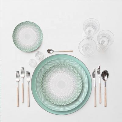 China Sustainable Restaurant And Hotel Wholesale Porcelain Dish Green Color Dinnerware Sets for sale