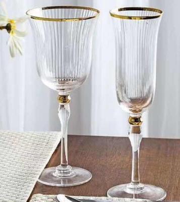 China Modern Factory Wedding Gold Rim Striped Design Stemmed Events Wine Glass Set/Custom Custom Gold/Silver Plating Wine Glass Set for sale