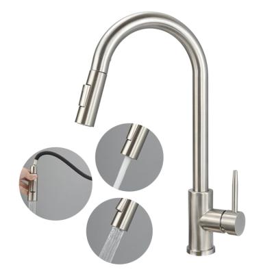 China Sense Faucets Faucet For Kitchen Sink Nickel 304 Brusged Stainless Steel 360 With Pull Out Spring Pull Down Kitchen Faucet for sale