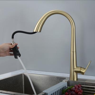 China Lead Free Guangdong SUS 304 Stainless Steel Gold Kitchen Sink Faucet Arc Swept Up Direction Faucets Pull Down Kitchen Faucet for sale