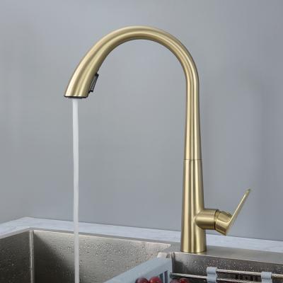 China Sense Faucets Guangdong SUS304 High Arc Swept Gold Kitchen Mixer Pull Down Pull Out Kitchen Faucet for sale