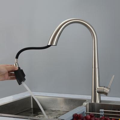 China SUS304 Pull Down Directions Faucets Pull Out Kitchen Faucet With Hidden Single Hole Sprayer Kitchen Mixer Tap for sale