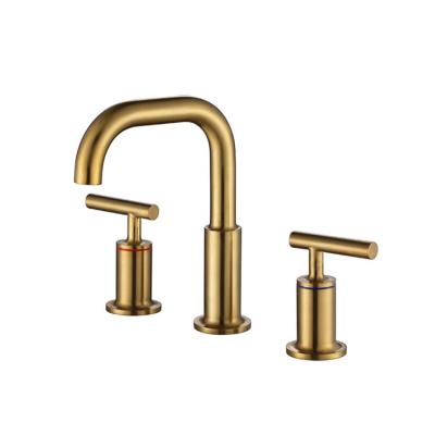 China Modern Luxury Stainless Steel 8 Inch 3 Piece 2 Handles Gold Widespread Bathroom Sink Faucet for sale