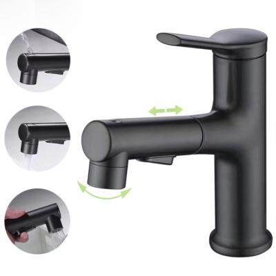 China Matte Black Bathroom Sink Faucet Metered Faucets With Pull Out Single Sprayer Handle Bathroom Sink Faucet With 3 Water Flow Modes for sale