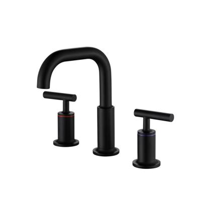 China Modern Two Handle Bathroom Faucet Black 3 Piece Basin Faucets 360 Degree Swivel Spout Toilet Sink Faucet for sale