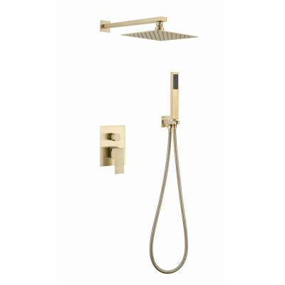 China Without Shower Bathroom Gold Stainless Steel Sliding Bar Luxury Wall Shower Panel Square Hot And Cold Faucet for sale