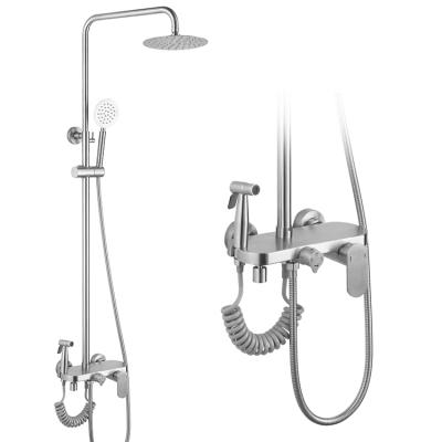 China With Slide Bar Stainless Steel Luxury Wall Shower Faucet Set 304 Bathroom Rain Shower Faucet Set Factory for sale