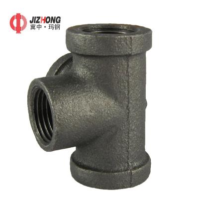 China Black Iron Outlet Tee 4 Way Malleable Iron Side Pipe Fitting for sale