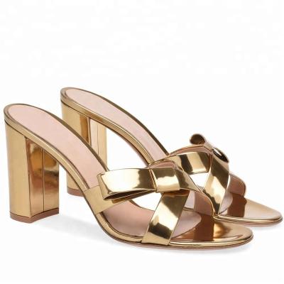 China Fashion \ New Comfortable \ Durable Design Slide Heel Sandals Fashion Gold Slipper Open Toe Shoes For Women 2018 Factory Handmade for sale