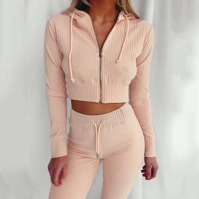 China 2021 QUICK DRY pink women sets crop top hoodie two piece solid long sleeve plus size set women clothing for sale