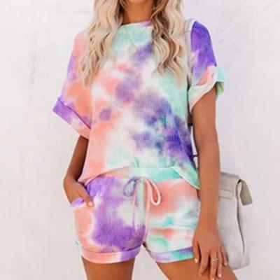 China 2020 summer QUICK DRY casual T-shirt and tight shorts two-piece suit with stylish tie-dye gradient for sale