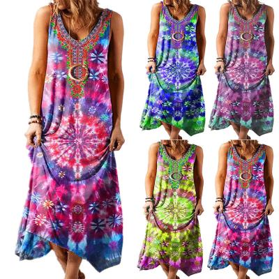 China 2021 summer fashion QUICK DRY casual women dresses loose vest casual long print skirt plus size women clothing for sale