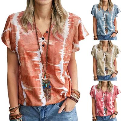 China QUICK DRY Tie Dye Tops Casual Loose Top Lady T-shirt Women's T-shirt Short Sleeve V-Neck Tees Women's T-Shirt Wear for sale