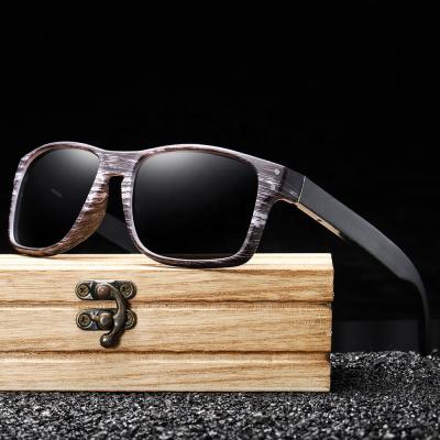 China Yvan Wholesale Men Trendy High Rectangle Fashion PC Wooden Frame Sun Glass Bamboo Sunglasses for sale