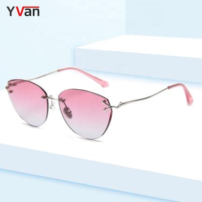 China Cat Eye Luxury Women's Rimless Uv China Manufacturer Oversized Sunglasses 400 Rimless Polarized Sunglasses for sale