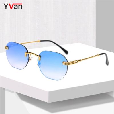 China Wholesale High Quality Luxury Rectangle Shades Sun Rimless Glass Men Sunglasses Men for sale