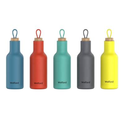 China New Design Large Capacity Creative Colors Water Bottles Stainless Steel With Wooden Lid Drinking Bottle for sale