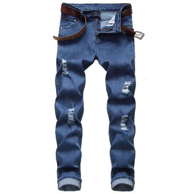 China 2021 Fashion Breathable Wholesale Skinny Blue Casual Pants Customize Ripped Stacked Mens Jeans for sale