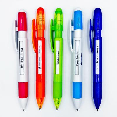 China Promotional Custom 4 Pen Popular 6 Message Window Plastic Ballpoint Pen With Rubber Grip for sale