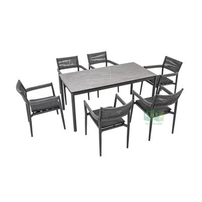 China Modern Eco-friendly Pit Garden Fitted Rope Chair (E3086+9100) And Outdoor Dining Table Set for sale