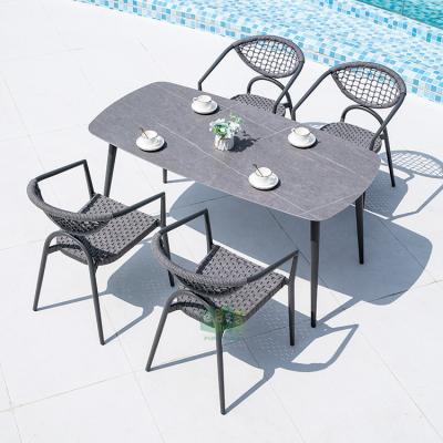 China Eco-Friendly Modern Patio (E1015+9100) Indoor Dining Tables And Stackable Outdoor Rope Chair Set for sale