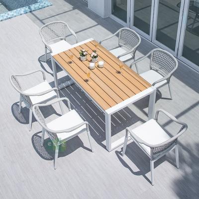 China 2021 Modern Outdoor Furniture White Rope (E3088+9105) Eco - Friendly Dining Chair And Table Set for sale