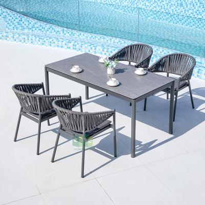 China Eco-friendly modern outdoor restaurant table waterproof weave (E7063+9935) dining chair set for sale