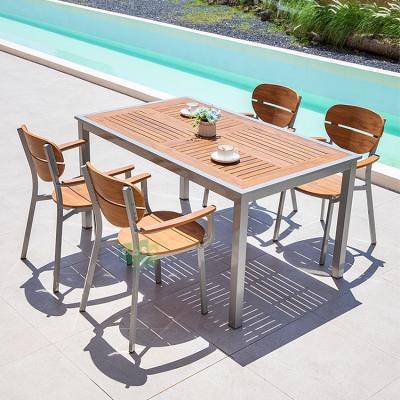 China (E7308+9985) Eco-friendly outdoor wood-like metal table set furniture for dining room for sale