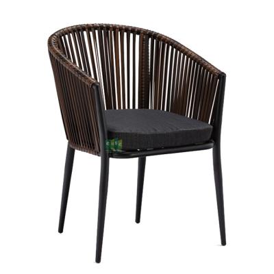 China Outdoor Modern Stackable Aluminum Rattan Dining Chair (E7083D) Black And Brown With Cushion for sale