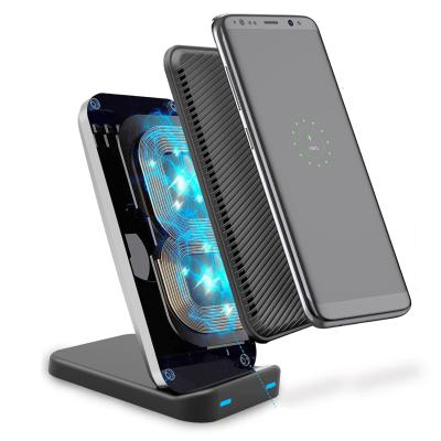 China Cell Phones 2020 Trending Products Qi Certified Dual Coils Mobile Phone Standing Wireless Charger 15W for sale