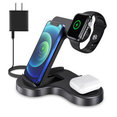 China New Cheap Wireless Non Slip Travel Wireless Charging Devices Qi 15W Stand Phone Holder Qi-enabled Qi-enabled 3 Charger 3 in 1 for Iphone for sale