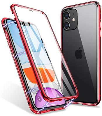 China Anti-fall Adsorption Case Front Back Tempered Glass Full Screen Magnetic Flip Cover For iPhone 11 12 pro Max Protective Case for sale