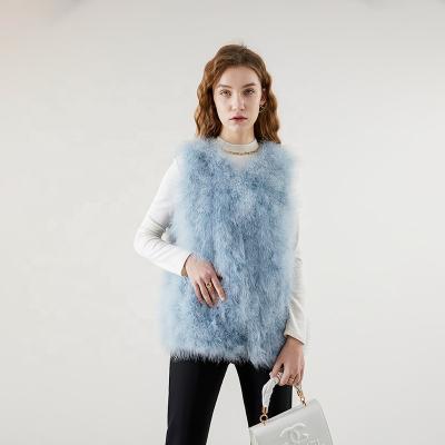 China Anti-wrinkle Design Ostrich Feather Vest Fox Fur Woman Warm Fluffy Coat Lovely for sale