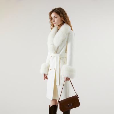 China Anti-Wrinkle Factory Directly Sell Fox Fur Trim Real High End Wool Woman Double Breasted Overcoat for sale