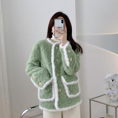 China New Arrival Women's Elegant Natural Mink Fur Decoration Lamb Hair Coat Breathable High Quality Ladywool Fur Coat Coat for sale