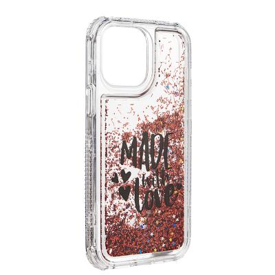 China Shockproof For iPhone 14 Armor Phone Case Shockproof 3 In 1 PC TPU Glitter Quicksand Girls Phone Case for sale