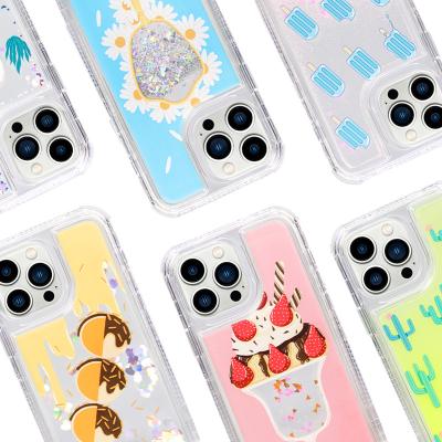 China Shockproof 3 in 1 Sublimation Cell Phone Shockproof Back Cover Transparent Custom Luxury Liquid Quicksand Phone Case for sale