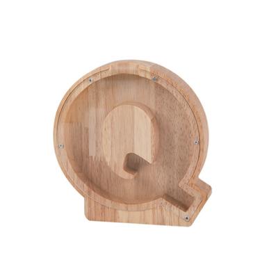 China Jinn Home Custom Letter Q Piggy Bank Piggy Bank Environmentally Friendly Rubber Wooden for sale