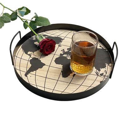 China China Luxury Household Round Iron Metal Elegant Home Serving Tray With Art Design for sale