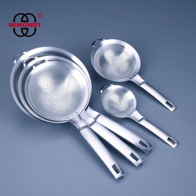 China MINGWEI Stainless Steel Flour Sifter Scoop Colander Viable Skimmer Slotted Spoon Food Colander for sale