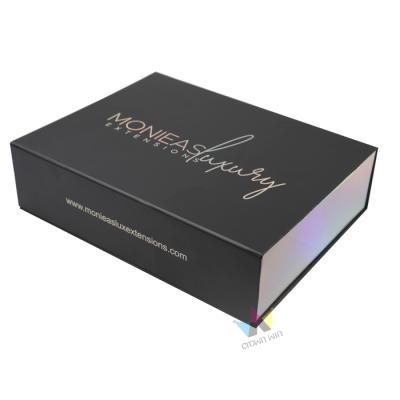 China Recyclable Luxury Holographic Small Magnetic Flip Gift Box Cosmetics Massage Top Folding Packaging With Satin Silk for sale