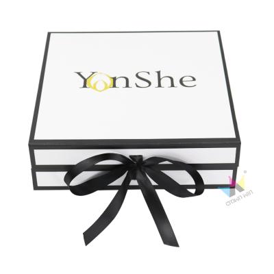 China Handmade Wholesale Cardboard Matte White Luxury Gift Large Logo Magnetic Box Packaging With Paper Ribbon for sale