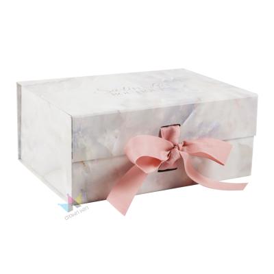 China Recycled Materials Elegant Gift Package Luxury Marble Paper Box With Pink Ribbon for sale