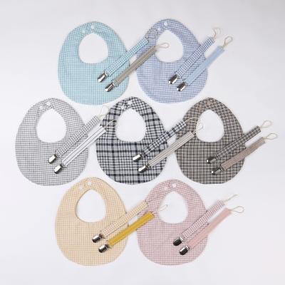 China Washable Drip Bib Hemp Cotton Baby Vintage Style Reversible Bibs With Pacifier Clips for sale